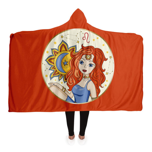 Leo Girl with Sun with Burnt Background Hooded Blanket