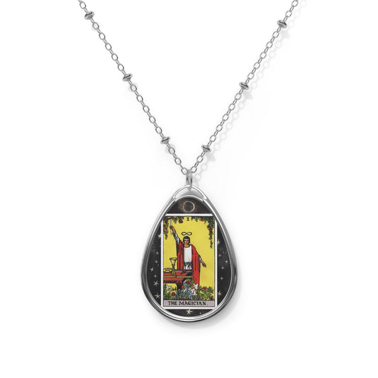 The Magician Tarot Card Oval Pendant Necklace With Chain