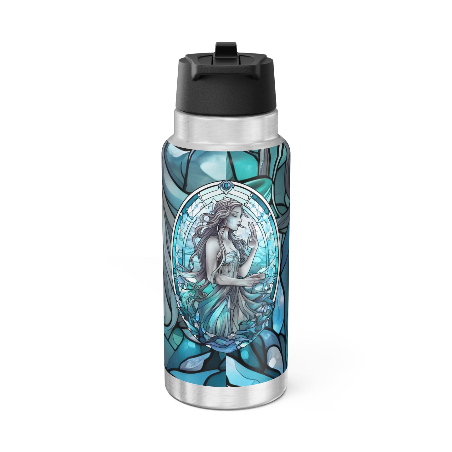 Aquarius Zodiac Sign Stained Glass Illustration ~ 32oz Tumbler With Lid and Straw