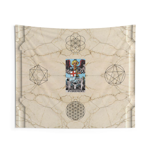 The Judgement Tarot Card Altar Cloth or Tapestry with Marble Background, Flower of Life and Seed of Life