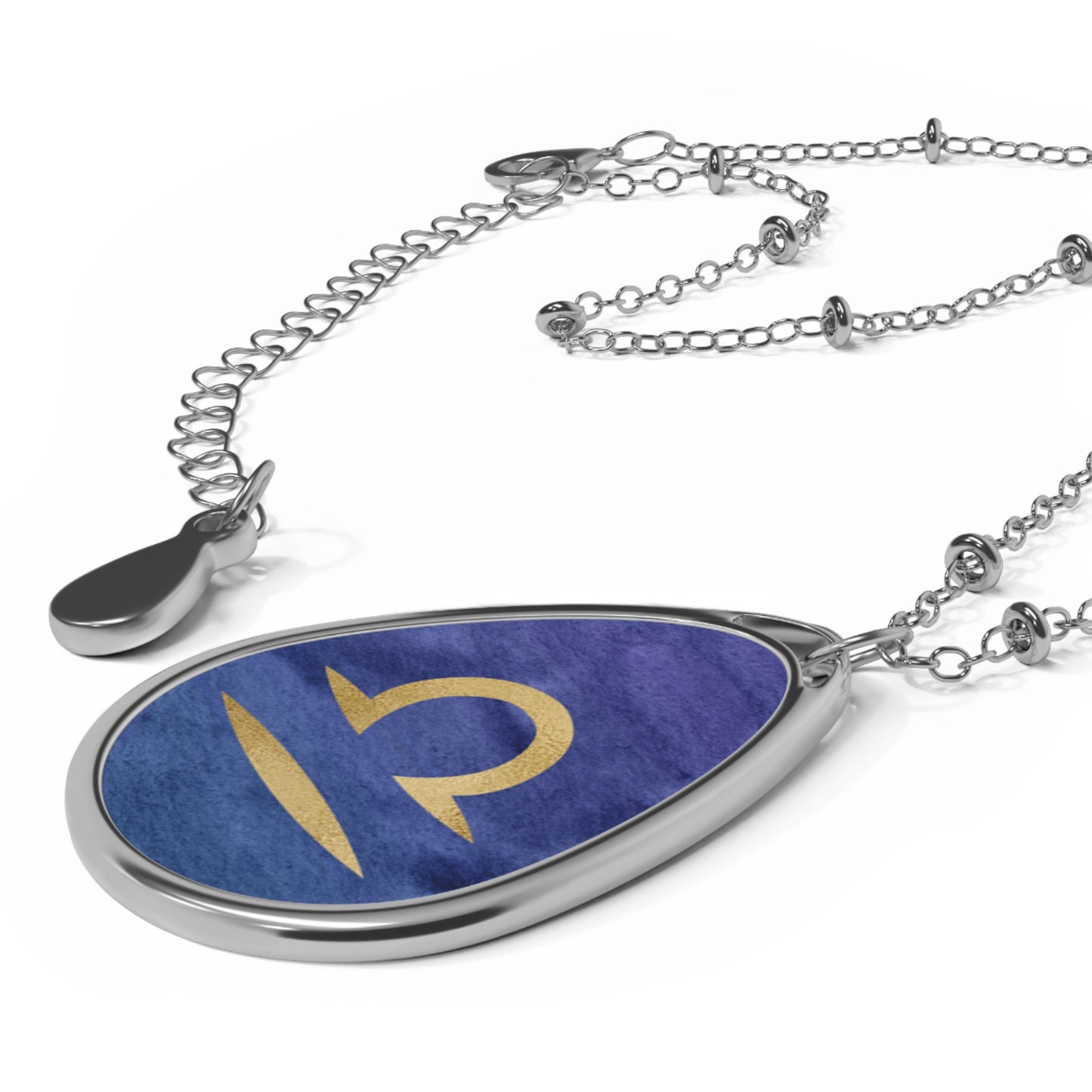 Libra Zodiac Sign ~ Libra Gold on Blue ~ Necklace & Oval Pendant With Chain
