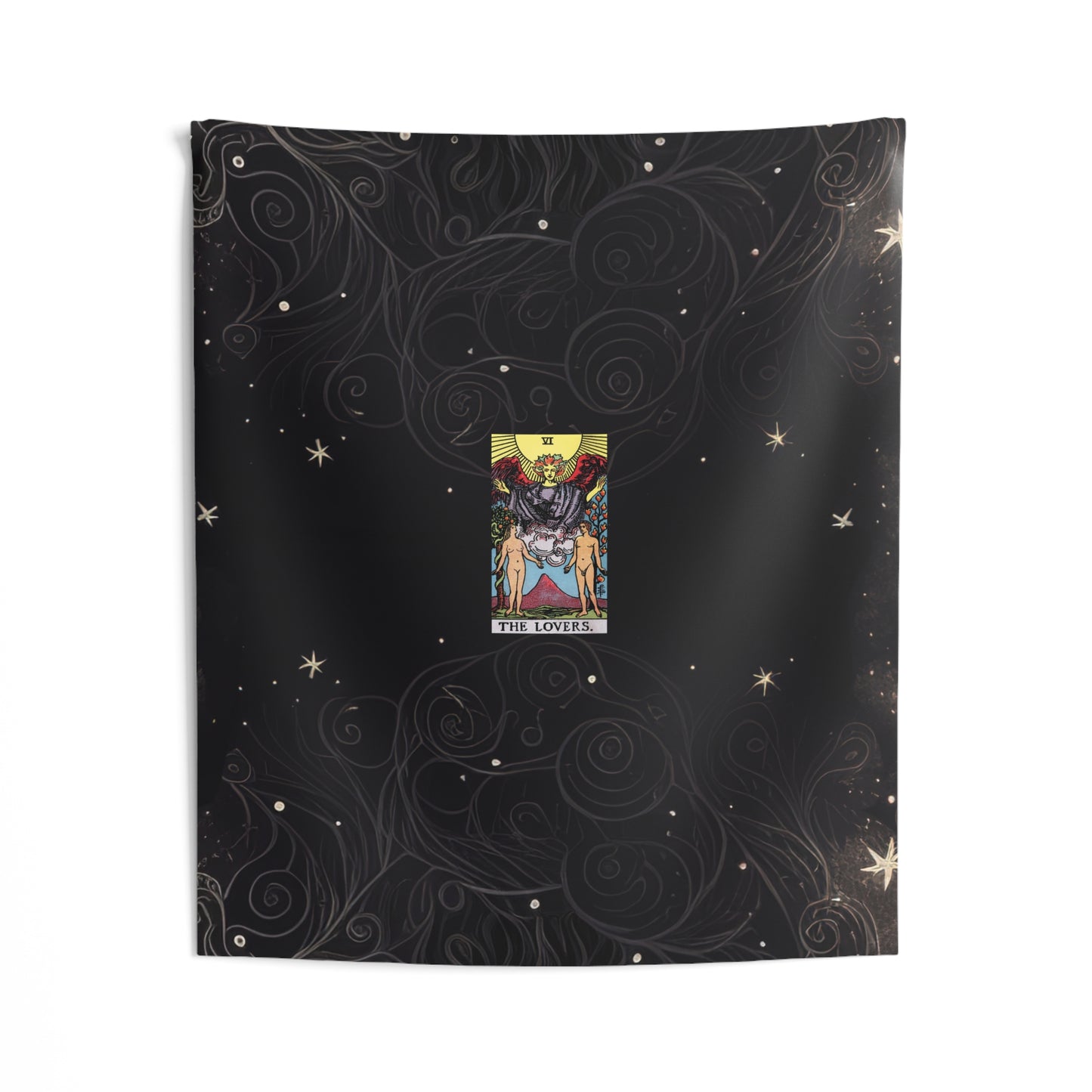 The Lovers Tarot Card Altar Cloth or Tapestry with Starry Background