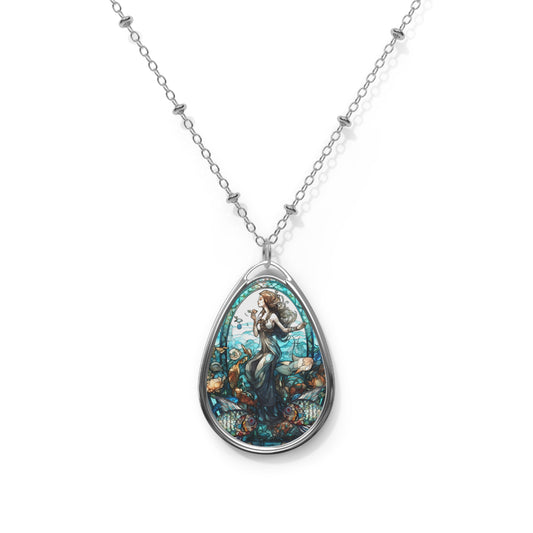 Pisces Zodiac Sign ~ Pisces Stained Glass Illustration ~ Necklace & Oval Pendant With Chain