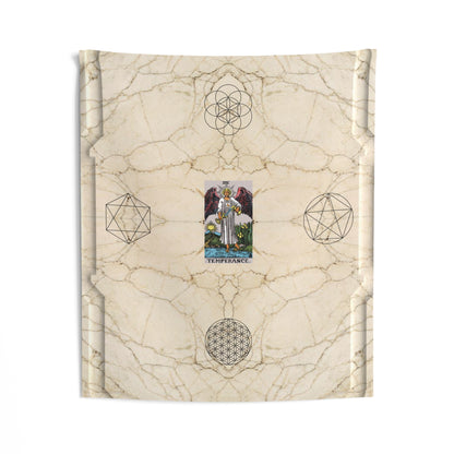 The Temperance Tarot Card Altar Cloth or Tapestry with Marble Background, Flower of Life and Seed of Life