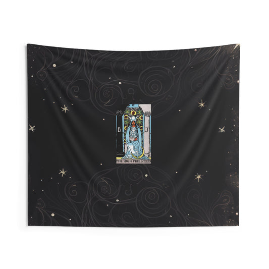 The High Priestess Tarot Card Altar Cloth or Tapestry with Starry Background