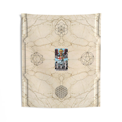 The Judgement Tarot Card Altar Cloth or Tapestry with Marble Background, Flower of Life and Seed of Life