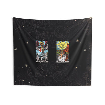 The Judgement AND The Sun Tarot Cards Altar Cloth or Tapestry with Starry Background