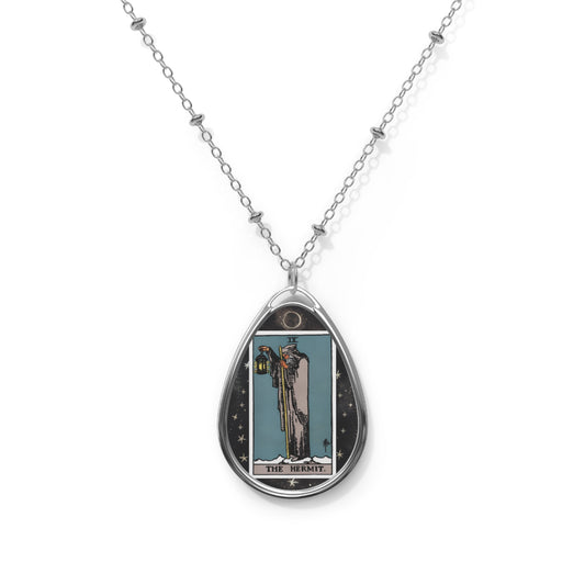 The Hermit Tarot Card Oval Pendant Necklace With Chain