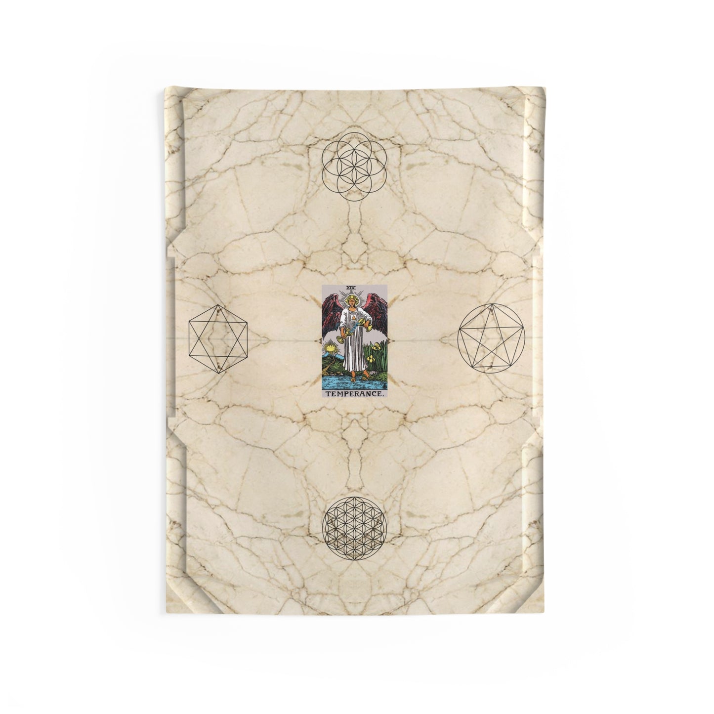 The Temperance Tarot Card Altar Cloth or Tapestry with Marble Background, Flower of Life and Seed of Life