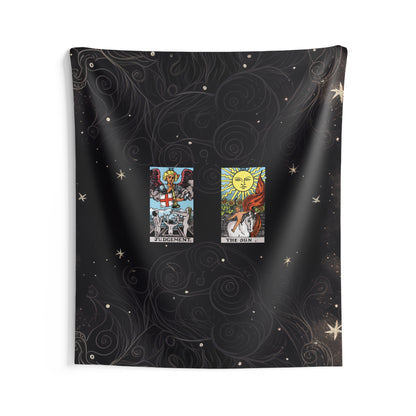 The Judgement AND The Sun Tarot Cards Altar Cloth or Tapestry with Starry Background