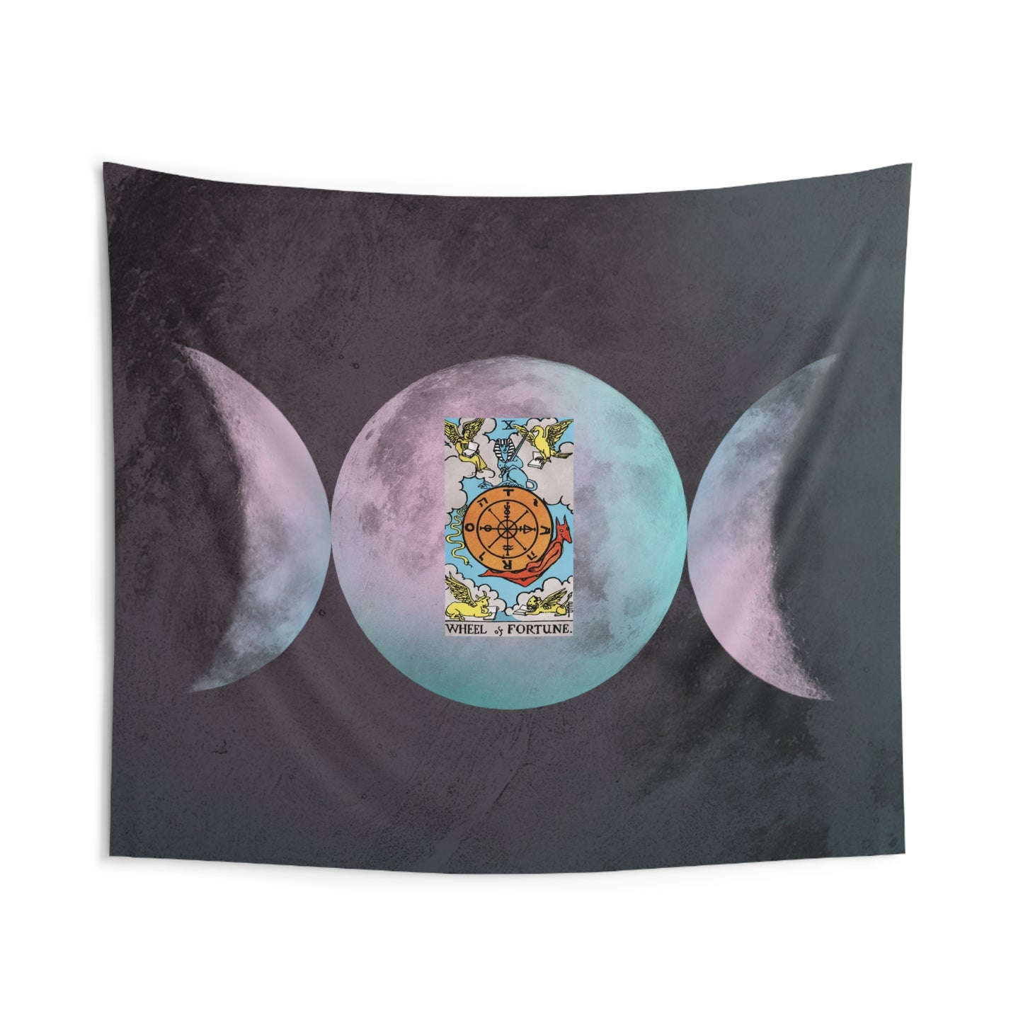 The Wheel of Fortune Tarot Card Altar Cloth or Tapestry with Triple Goddess Symbol