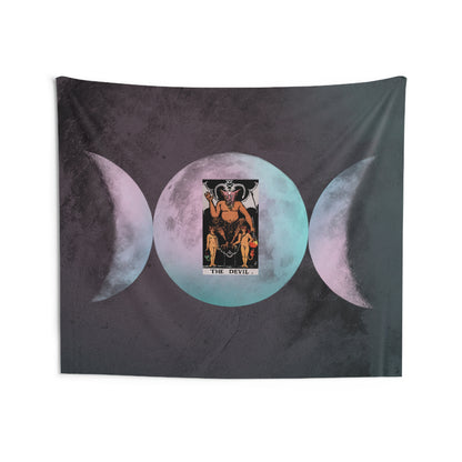 The Devil Tarot Card Altar Cloth or Tapestry with Triple Goddess Symbol