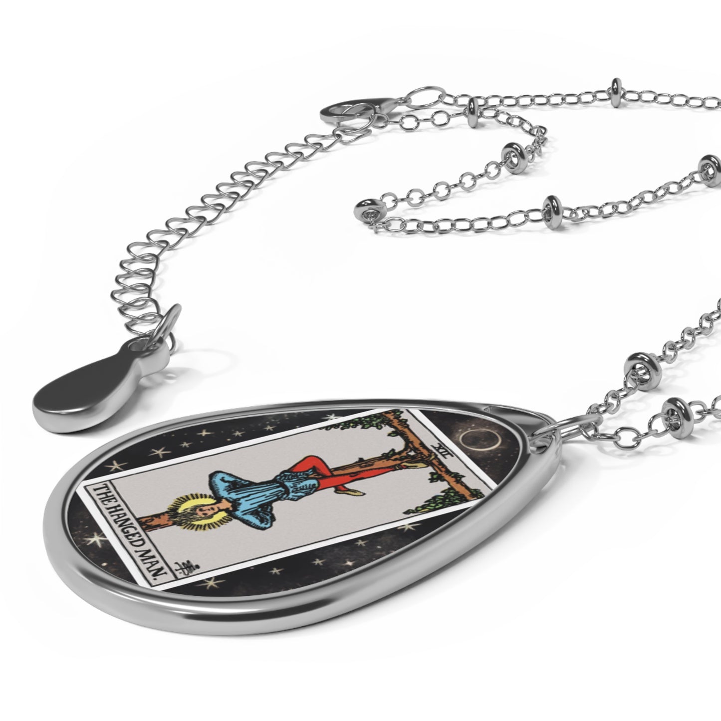 The Hanged Man Tarot Card Oval Pendant Necklace With Chain