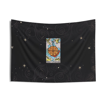 The Wheel of Fortune Tarot Card Altar Cloth or Tapestry with Starry Background