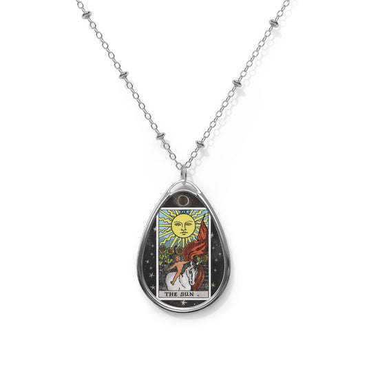 The Sun Tarot Card Oval Pendant Necklace With Chain