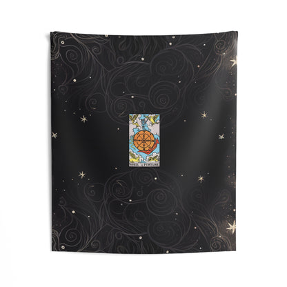 The Wheel of Fortune Tarot Card Altar Cloth or Tapestry with Starry Background