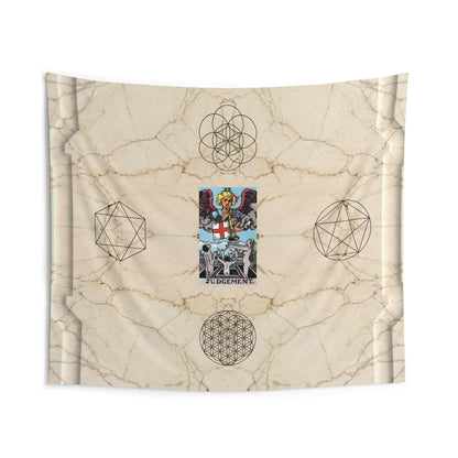 The Judgement Tarot Card Altar Cloth or Tapestry with Marble Background, Flower of Life and Seed of Life