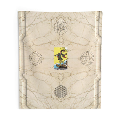The Fool Tarot Card Altar Cloth or Tapestry with Marble Background, Flower of Life and Seed of Life