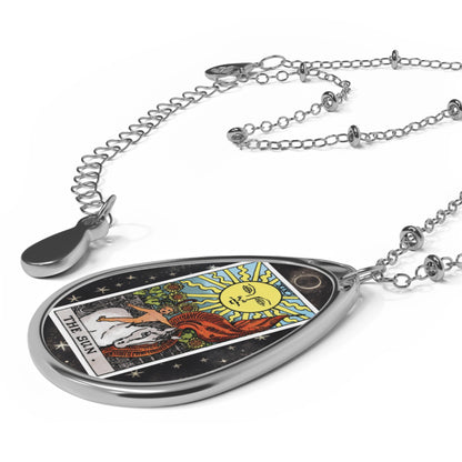 The Sun Tarot Card Oval Pendant Necklace With Chain