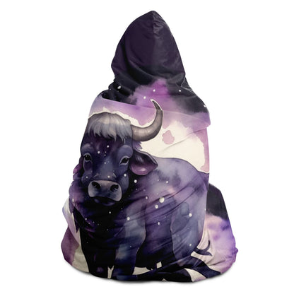 Taurus Purple Caricature with Star Shadowed Hooded Blanket