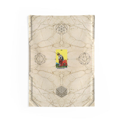 The Strength Tarot Card Altar Cloth or Tapestry with Marble Background, Flower of Life and Seed of Life