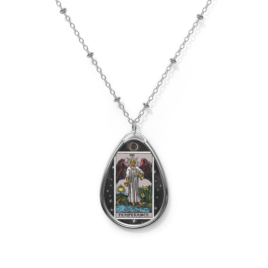 Temperance Tarot Card Oval Pendant Necklace With Chain