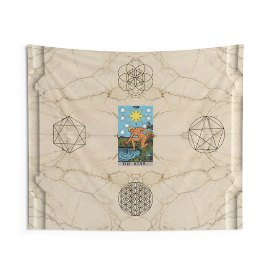 The Star Tarot Card Altar Cloth or Tapestry with Marble Background, Flower of Life and Seed of Life