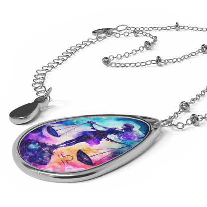 Libra Zodiac Sign ~ Colorful Libra Watercolor ~ Necklace & Oval Pendant With Chain
