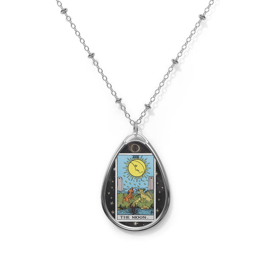 The Moon Tarot Card Oval Pendant Necklace With Chain