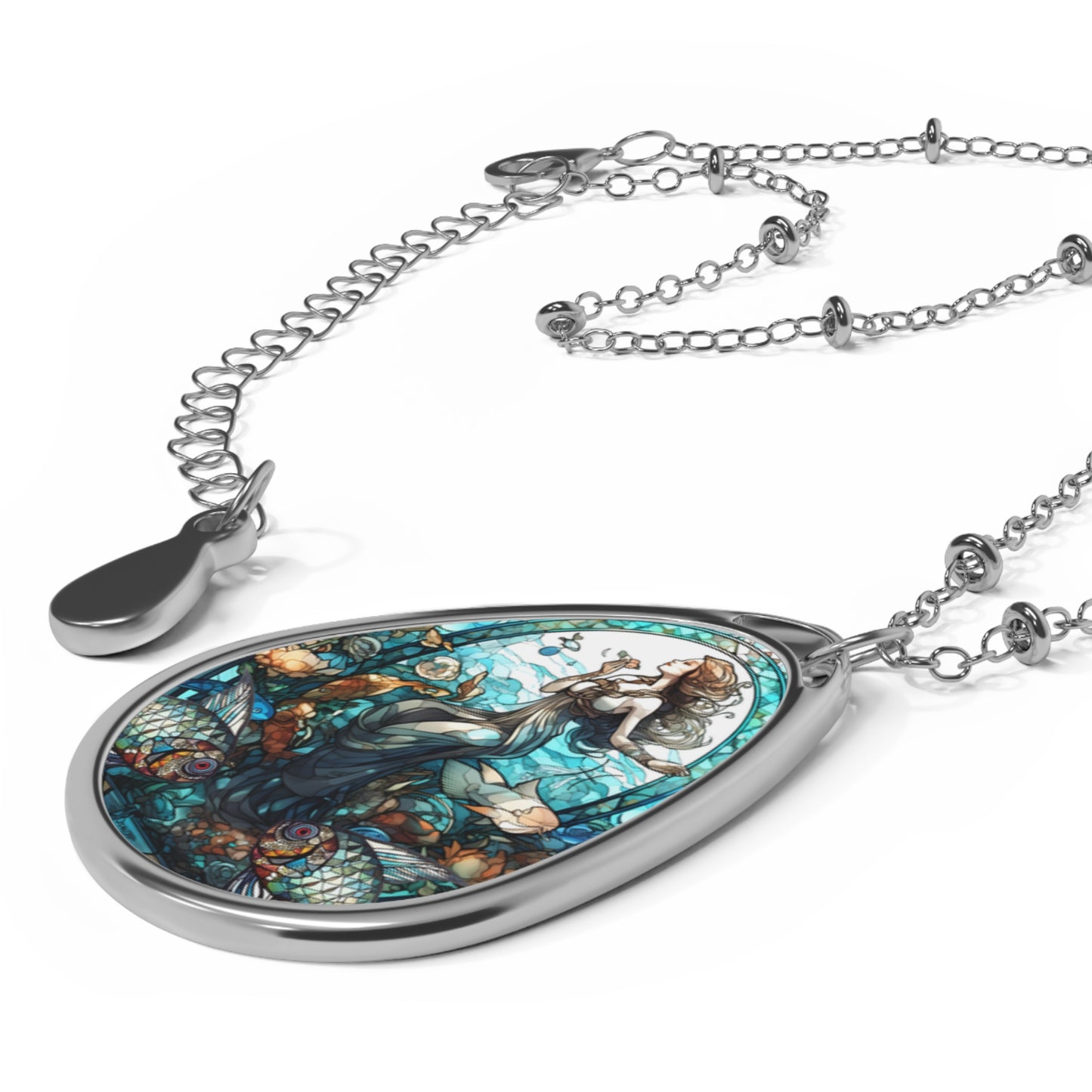 Pisces Zodiac Sign ~ Pisces Stained Glass Illustration ~ Necklace & Oval Pendant With Chain