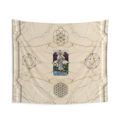 The Temperance Tarot Card Altar Cloth or Tapestry with Marble Background, Flower of Life and Seed of Life