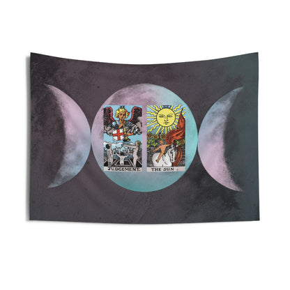 The Judgement AND The Sun Tarot Cards Altar Cloth or Tapestry with Triple Goddess Symbol