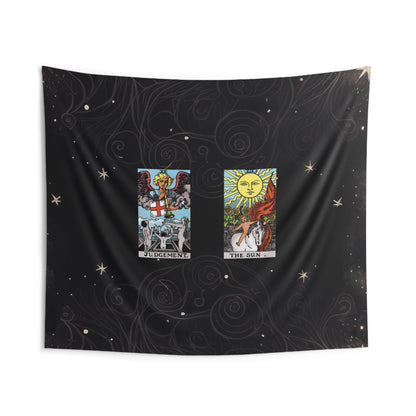 The Judgement AND The Sun Tarot Cards Altar Cloth or Tapestry with Starry Background