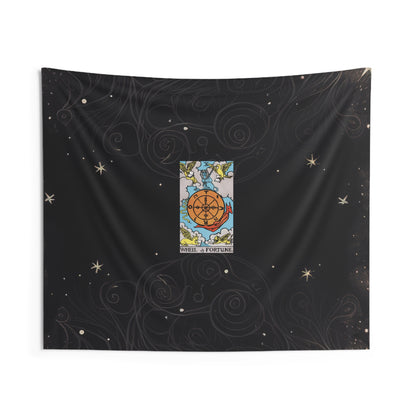 The Wheel of Fortune Tarot Card Altar Cloth or Tapestry with Starry Background