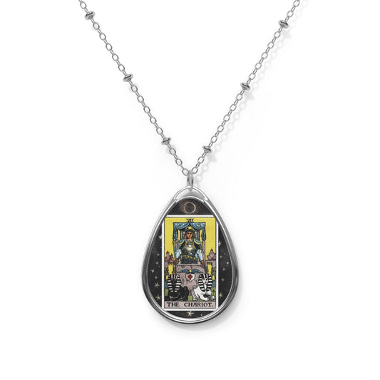 The Chariot Tarot Card Oval Pendant Necklace With Chain