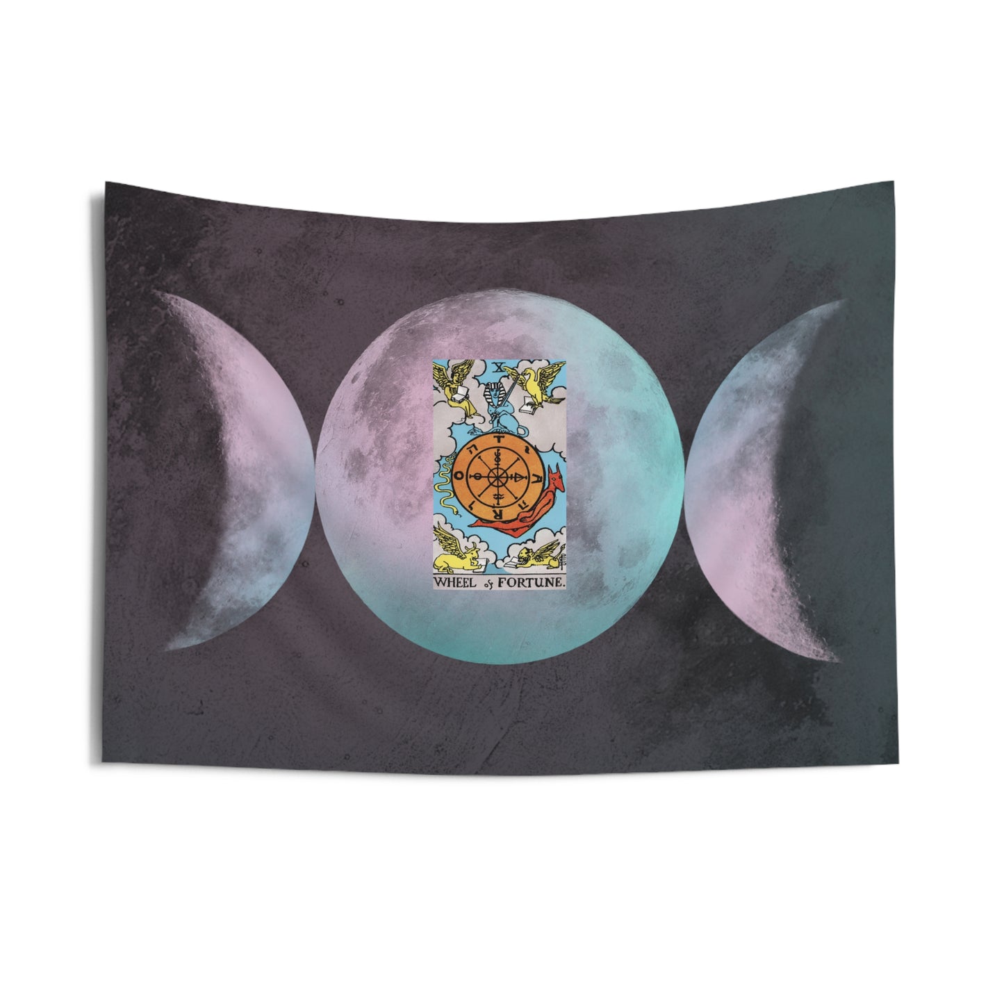 The Wheel of Fortune Tarot Card Altar Cloth or Tapestry with Triple Goddess Symbol