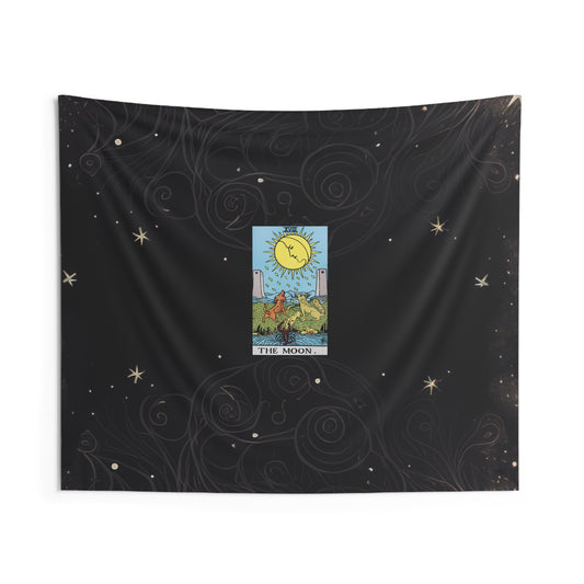 The Moon Tarot Card Altar Cloth or Tapestry with Starry Background