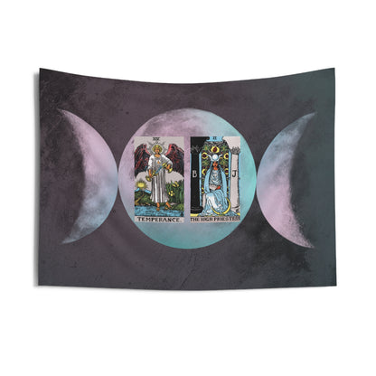 The Temperance AND The High priestess Tarot Cards Altar Cloth or Tapestry with Triple Goddess Symbol
