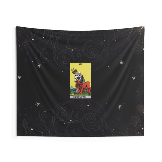 The Strength Tarot Card Altar Cloth or Tapestry with Starry Background