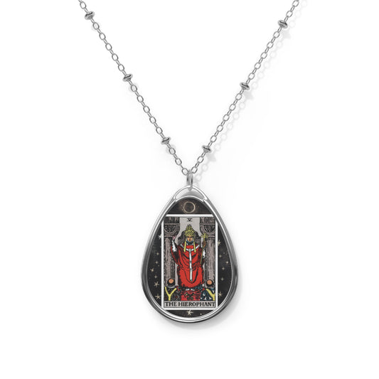 The Hierophant Tarot Card Oval Pendant Necklace With Chain