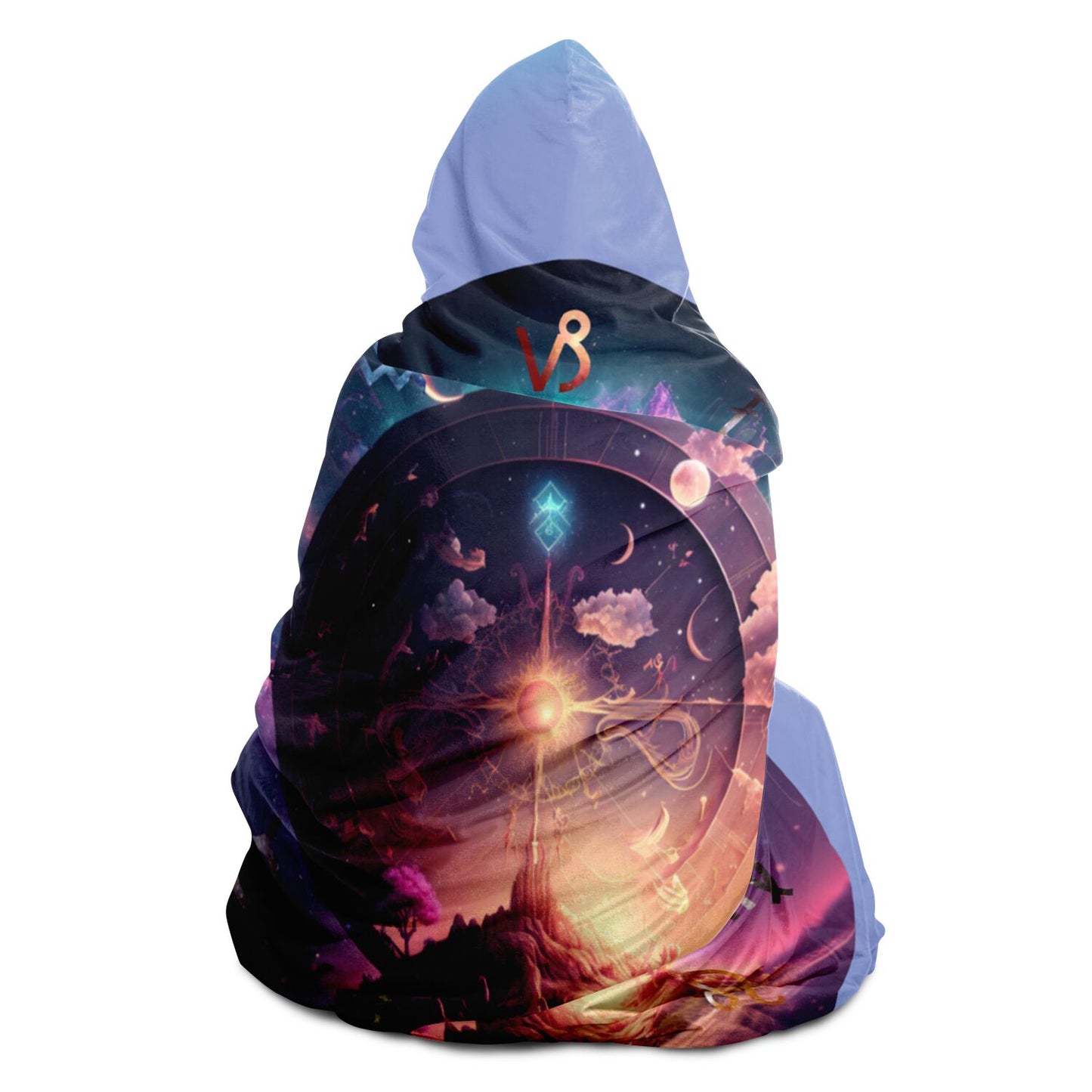 Zodiac Symbols Around Celestial Sphere with Teal Background Hooded Blanket