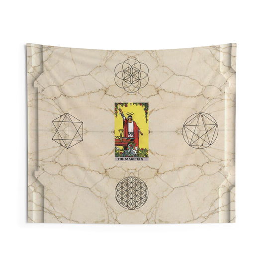 The Magician Tarot Card Altar Cloth or Tapestry with Marble Background, Flower of Life and Seed of Life