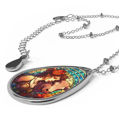 Taurus Zodiac Sign Stained Glass Illustration ~ Necklace & Oval Pendant With Chain