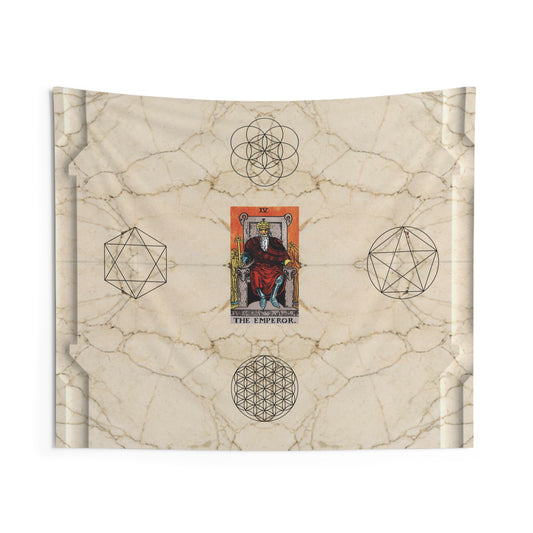 The Emperor Tarot Card Altar Cloth or Tapestry with Marble Background, Flower of Life and Seed of Life