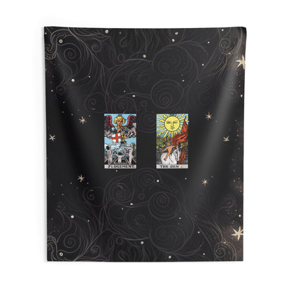 The Judgement AND The Sun Tarot Cards Altar Cloth or Tapestry with Starry Background