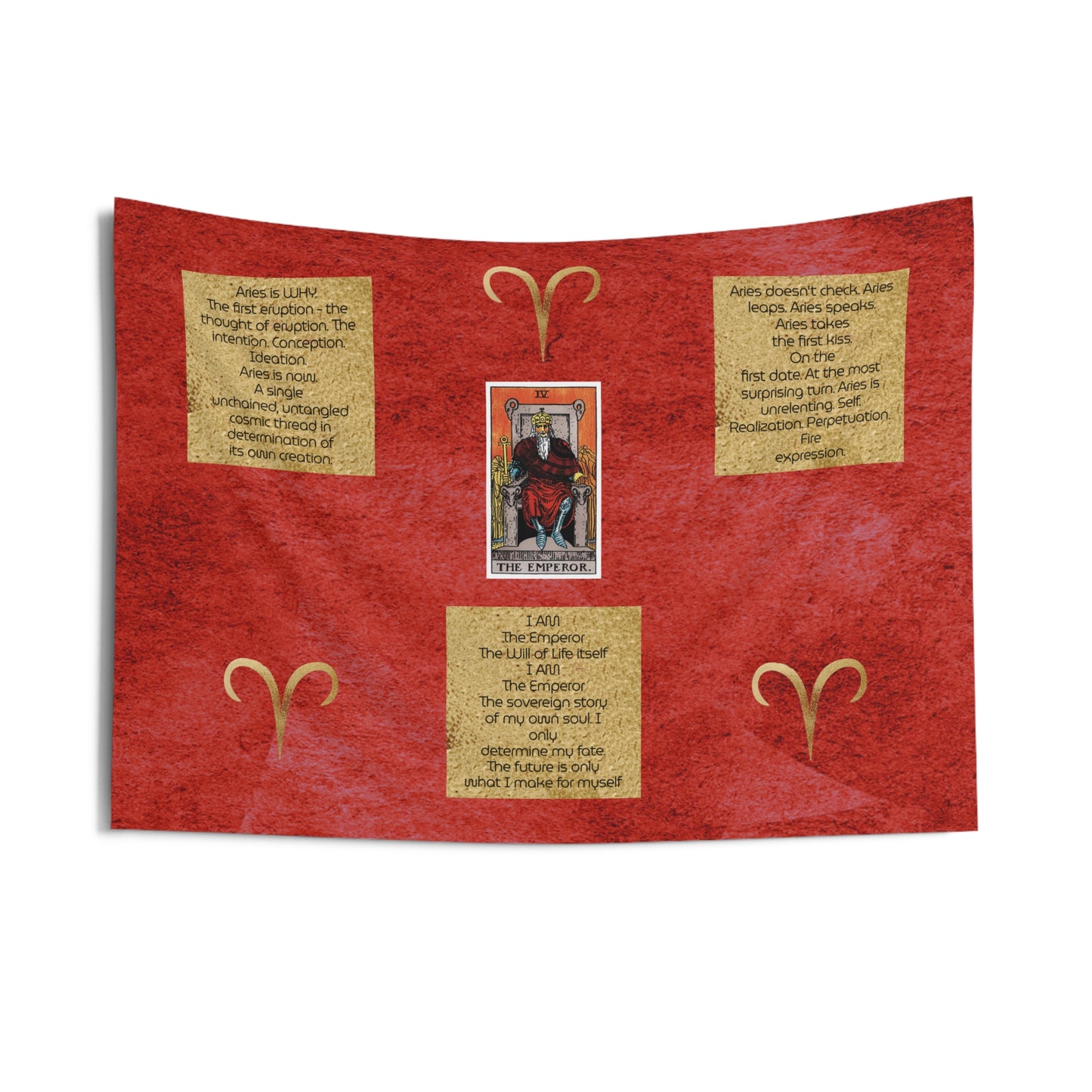 Aries Zodiac Sign Altar Cloth or Wall Tapestry With The Emperor Tarot Card and a Poem for Chanting, Incantation and Affirmation