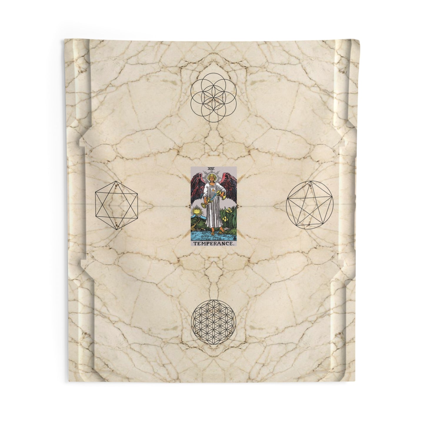 The Temperance Tarot Card Altar Cloth or Tapestry with Marble Background, Flower of Life and Seed of Life