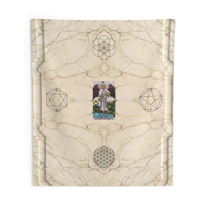 The Temperance Tarot Card Altar Cloth or Tapestry with Marble Background, Flower of Life and Seed of Life