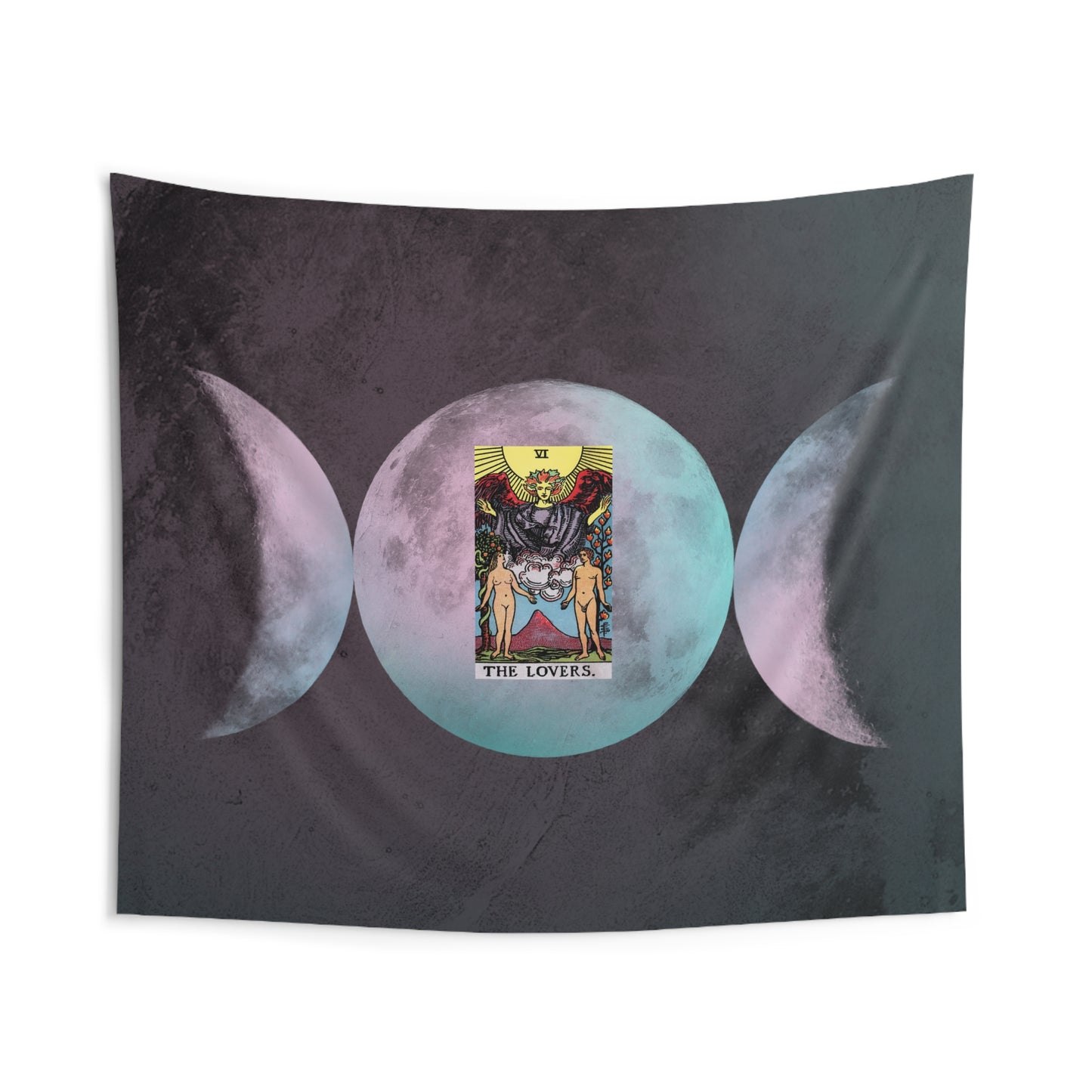 The Lovers Tarot Card Altar Cloth or Tapestry with Triple Goddess Symbol