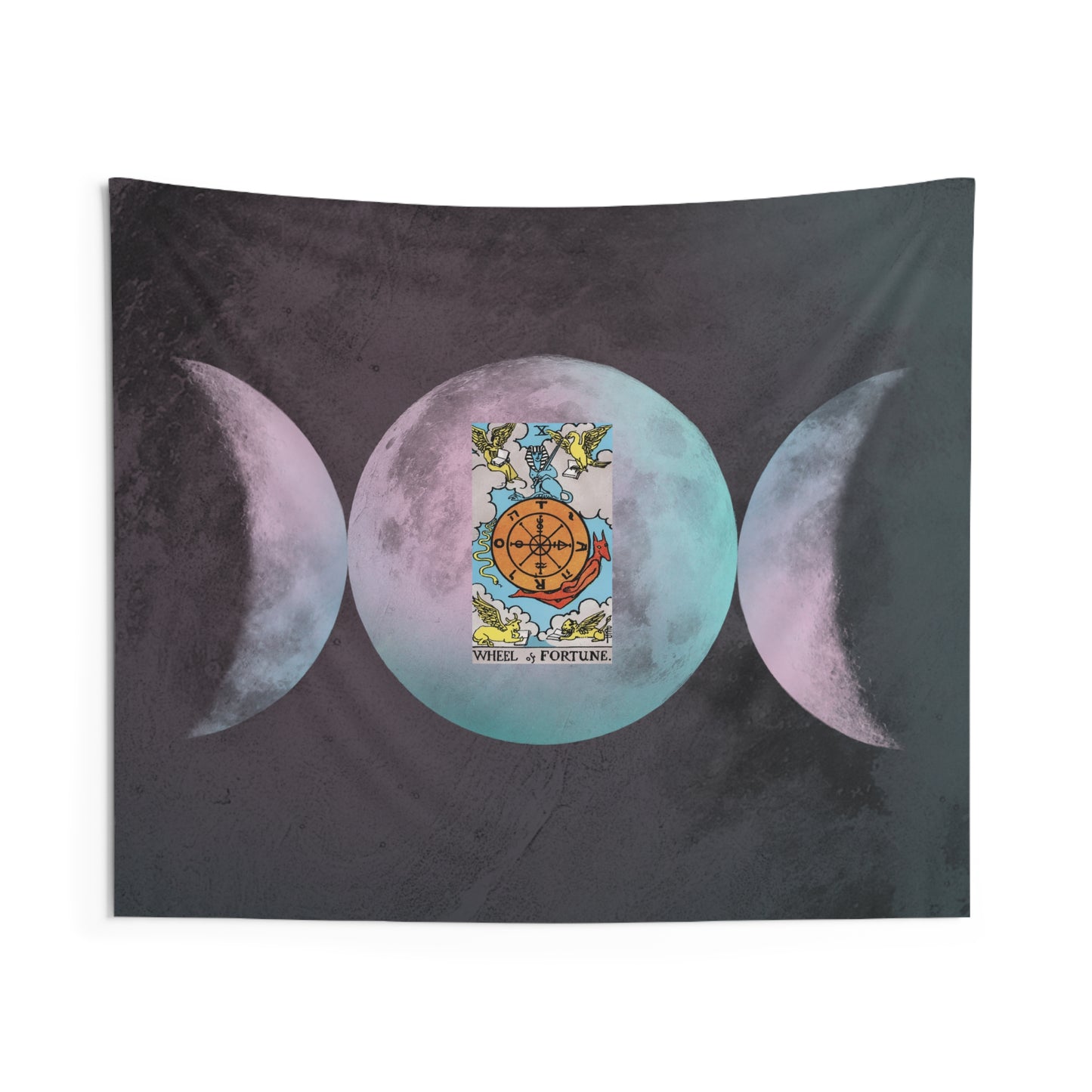 The Wheel of Fortune Tarot Card Altar Cloth or Tapestry with Triple Goddess Symbol